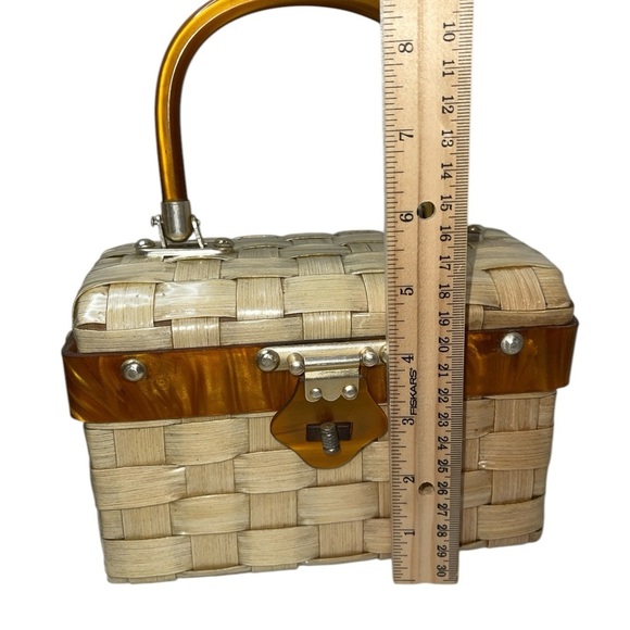 Vintage Lucite Small Bag Tan/Brown Kiss Lock Open Tigers Eye Hinged Open - Picture 12 of 15